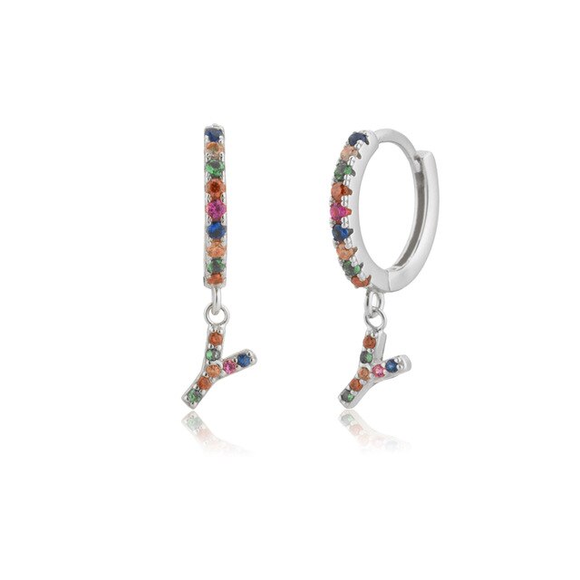 Colorful Initial Silver Hoops 