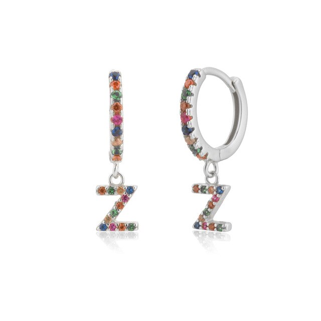 Colorful Initial Silver Hoops 