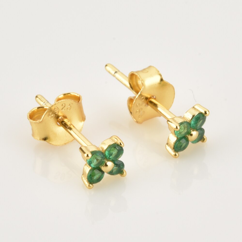 Green Flower Gold Earrings 