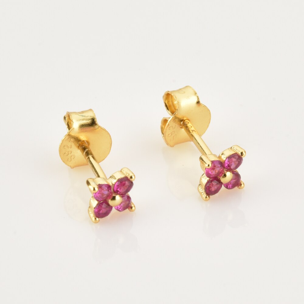 Pink Flower Gold Earrings 