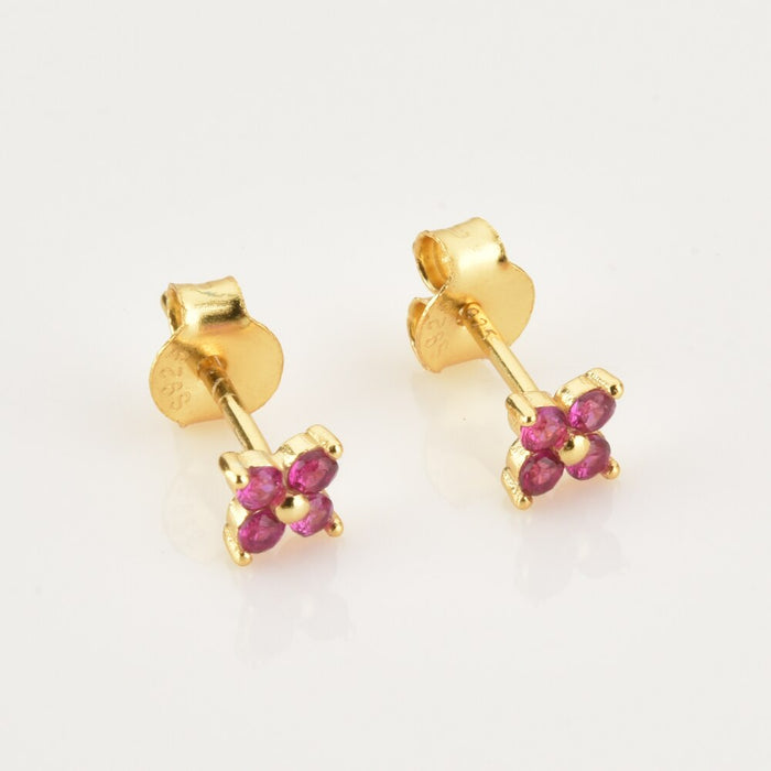 Pink Flower Gold Earrings 