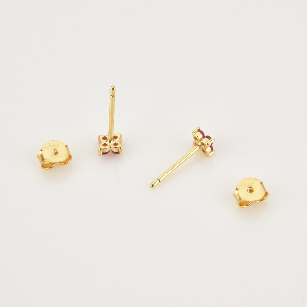 Pink Flower Gold Earrings 