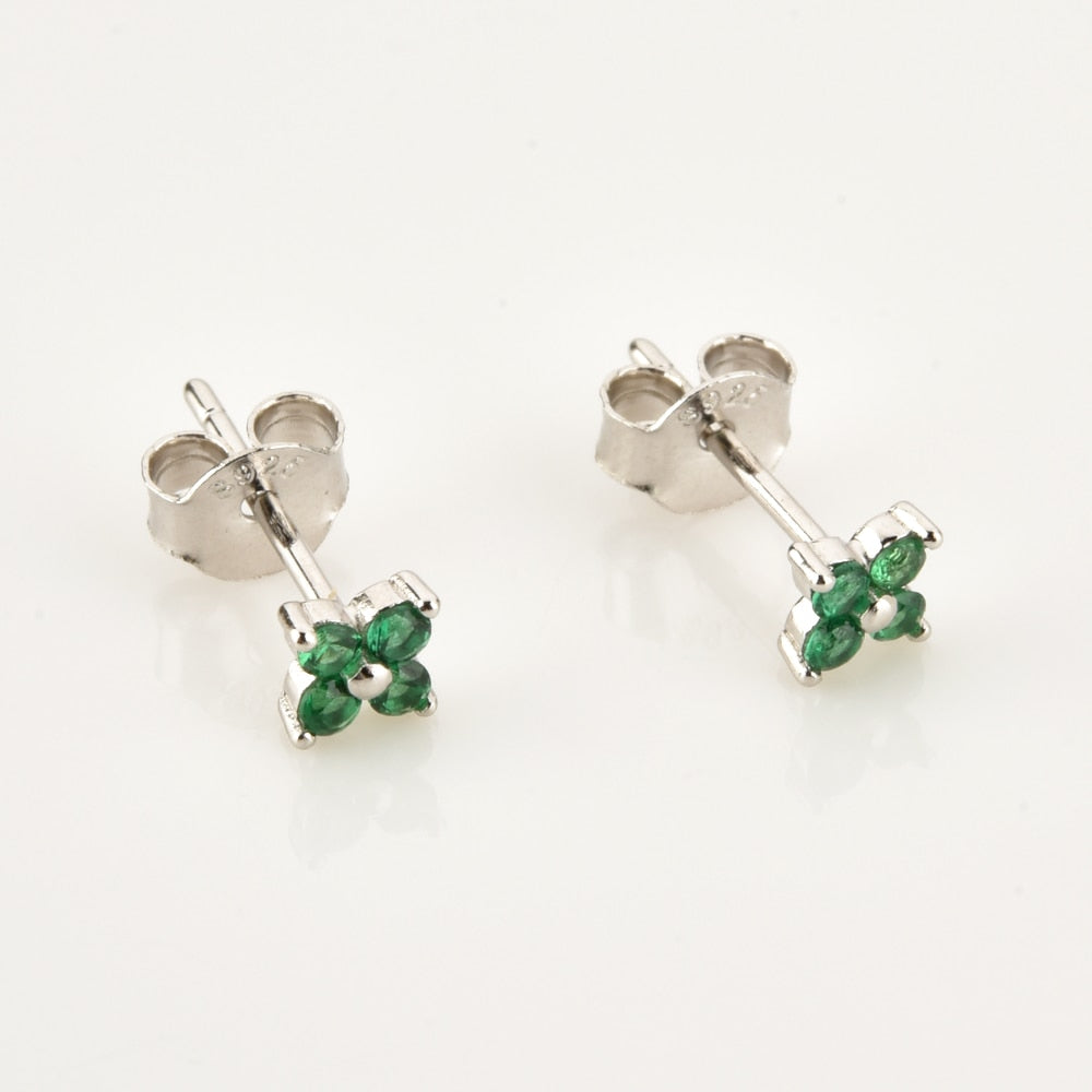 Silver Green Flower Earrings 