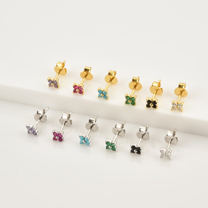 Aquamarine Flower Gold Earrings 