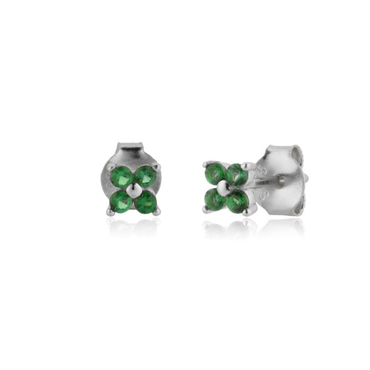 Silver Green Flower Earrings 