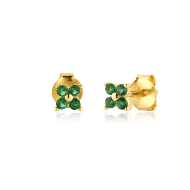 Green Flower Gold Earrings 