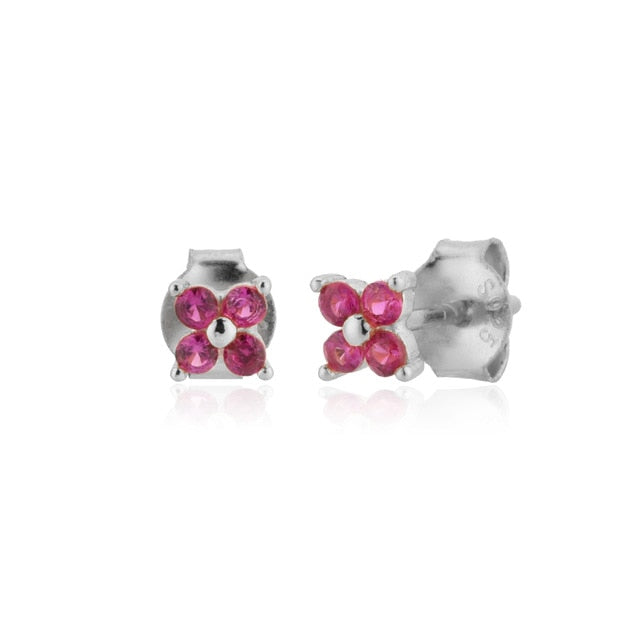 Silver Pink Flower Earrings 