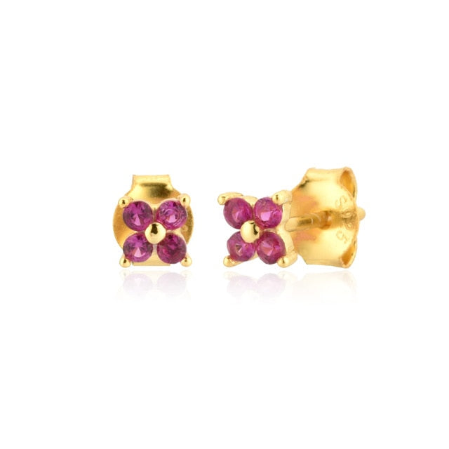 Pink Flower Gold Earrings 