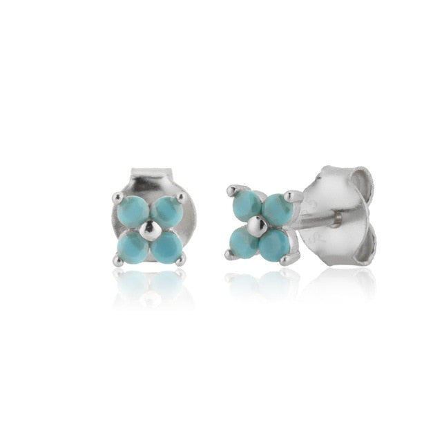 Aquamarine Flower Silver Earrings 