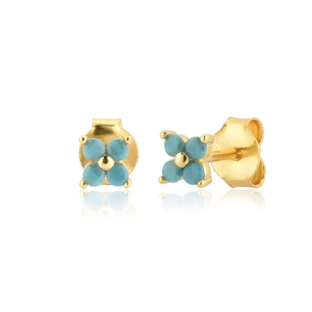 Aquamarine Flower Gold Earrings 