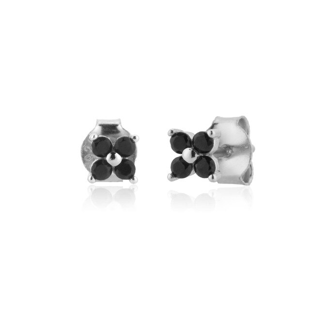 Silver Black Flower Earrings 