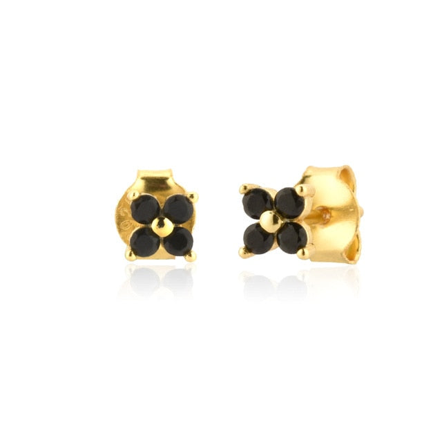 Black Flower Gold Earrings 