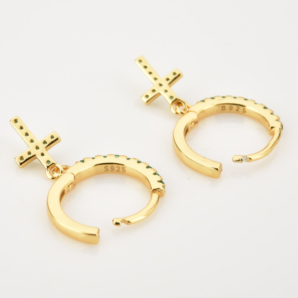 Green Cross Gold Earrings 