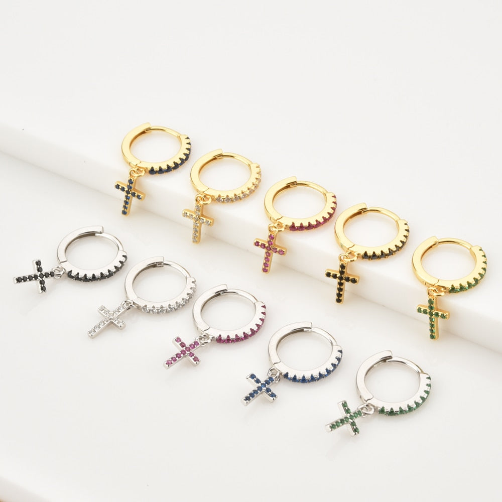 White Cross Silver Hoops 