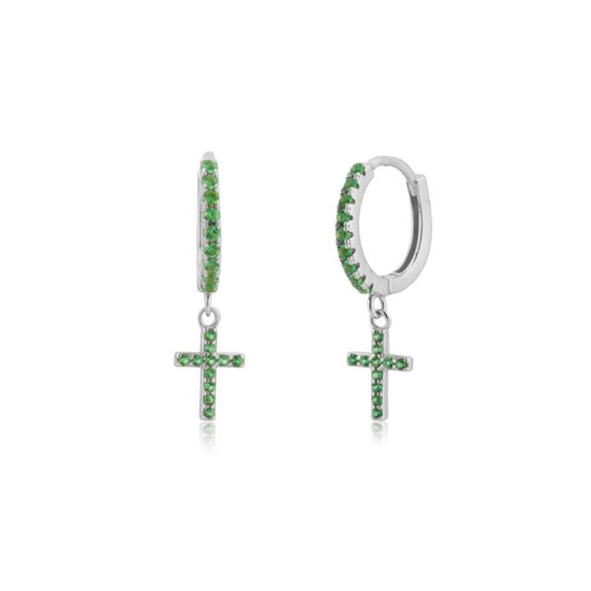 Green Cross Silver Hoops 