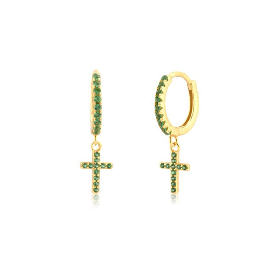 Green Cross Gold Earrings 