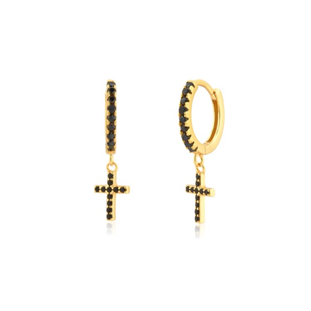 Black Cross Gold Hoops 