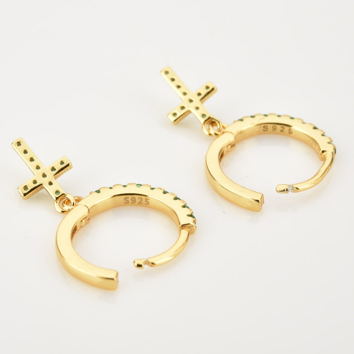 White Cross Gold Hoops 