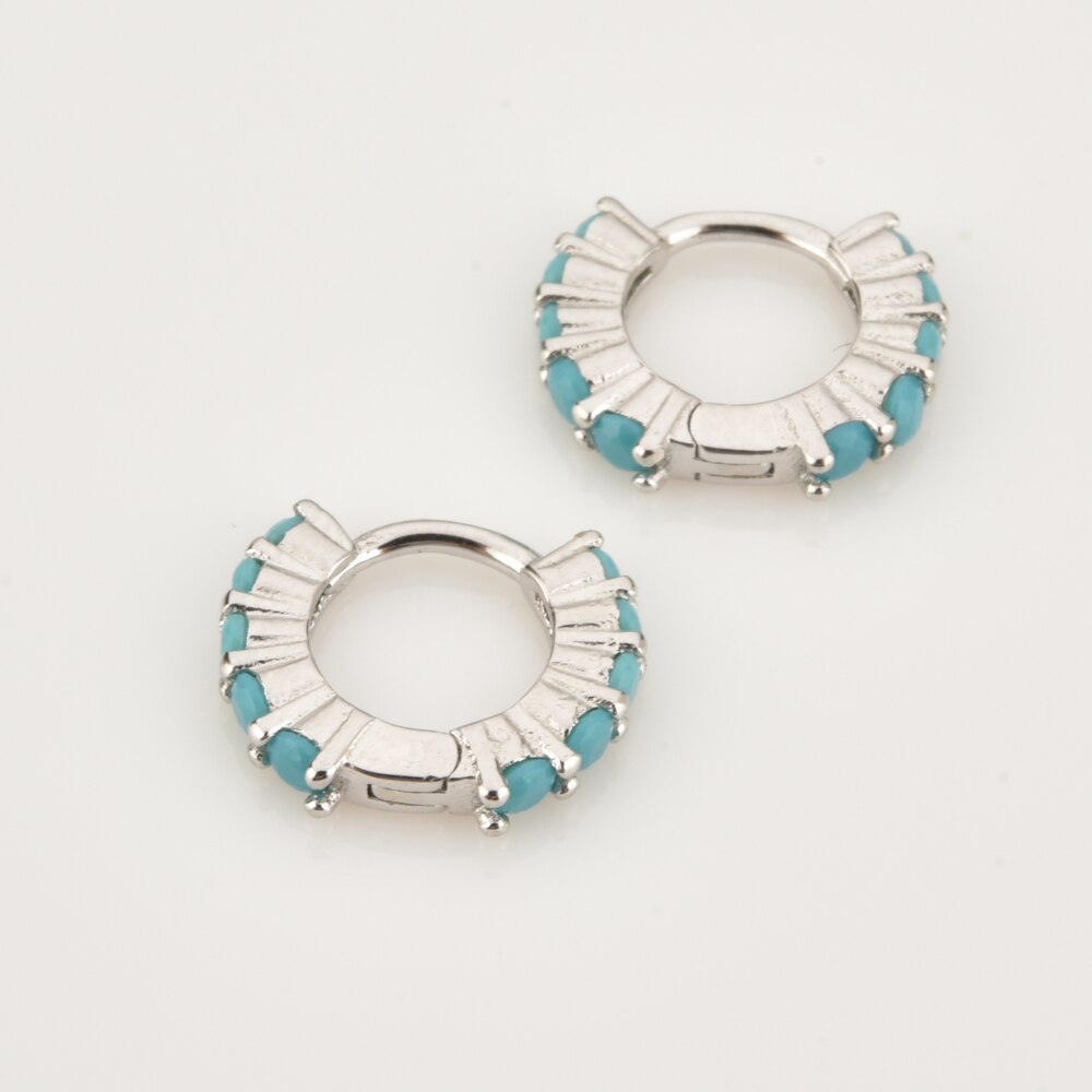 Mini Turquoise Double Silver Hoops 