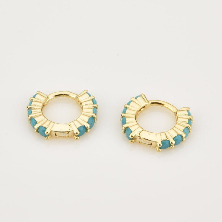 Mini Turquoise Double Gold Hoops 
