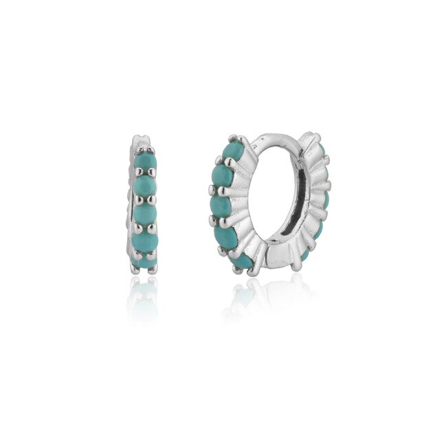 Mini Turquoise Double Silver Hoops 