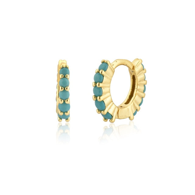 Mini Turquoise Double Gold Hoops 