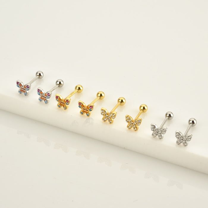 White Mini Butterfly Gold Earrings 