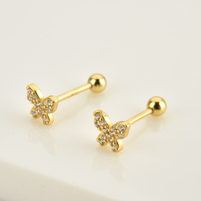 White Mini Butterfly Gold Earrings 