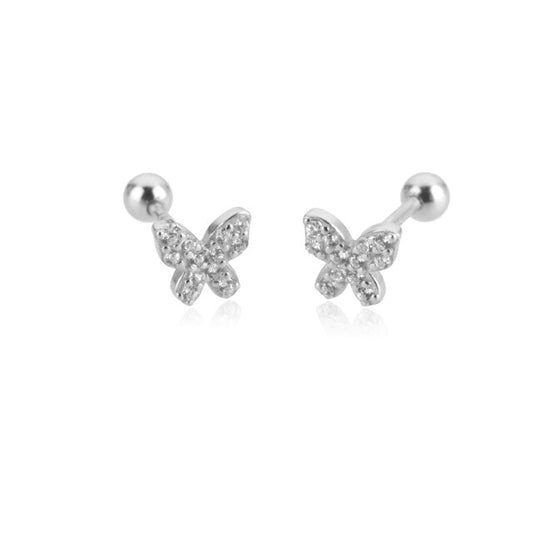 White Mini Butterfly Silver Earrings 