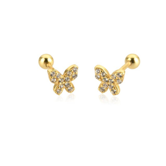 White Mini Butterfly Gold Earrings 