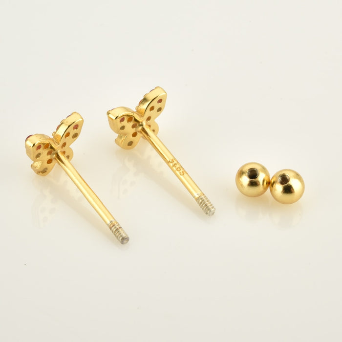 White Mini Butterfly Gold Earrings 