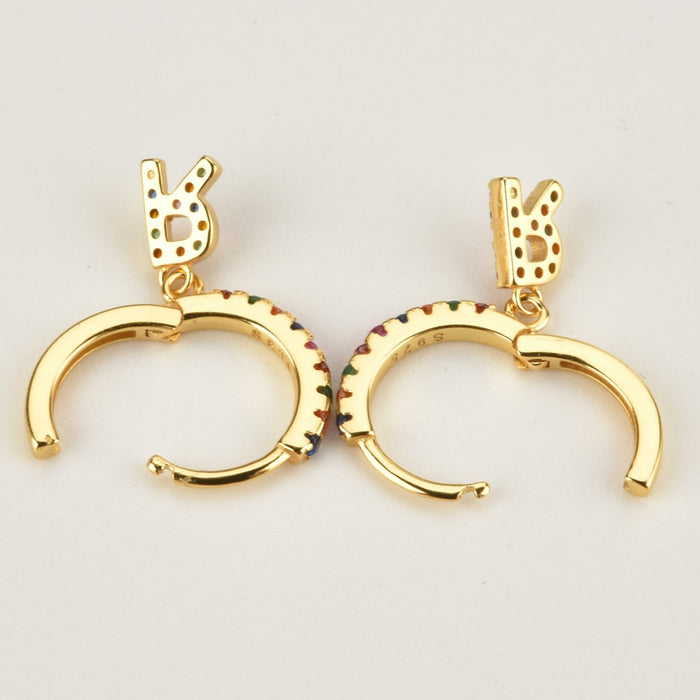 Colorful Initial Silver Hoops 