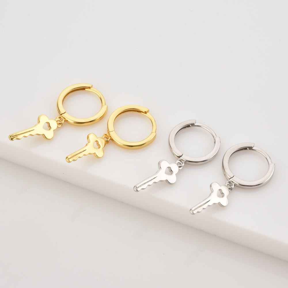 Silver Loving Key Earrings