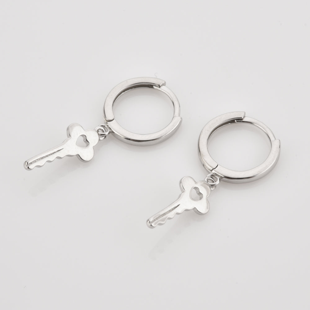 Silver Loving Key Earrings