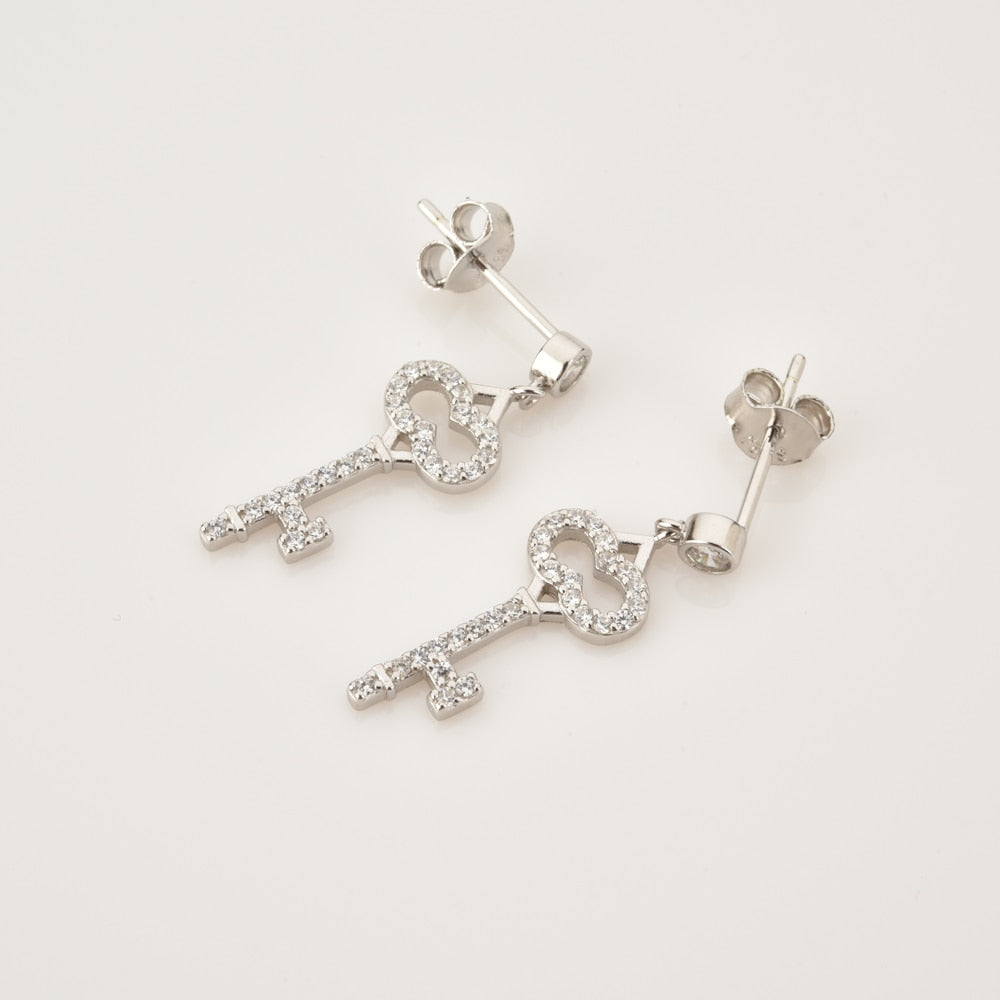 Silver Shiny Key Earrings