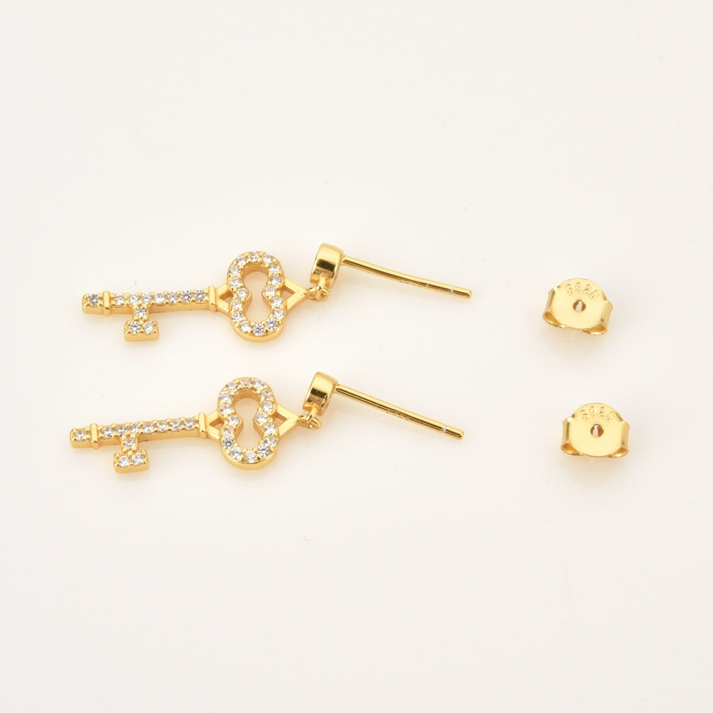 Gold Shiny Key Earrings