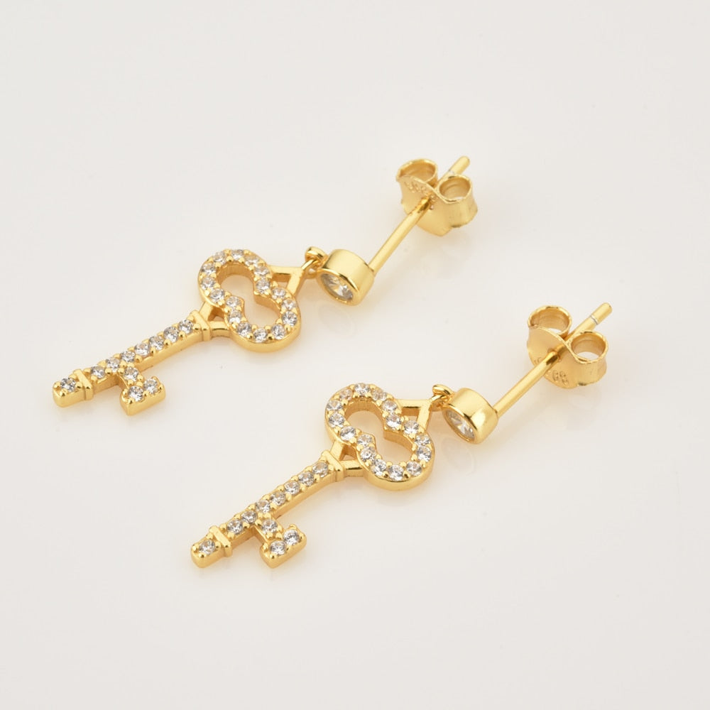 Gold Shiny Key Earrings