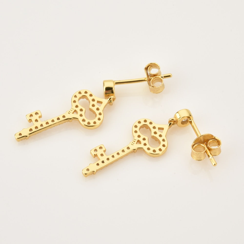 Gold Shiny Key Earrings