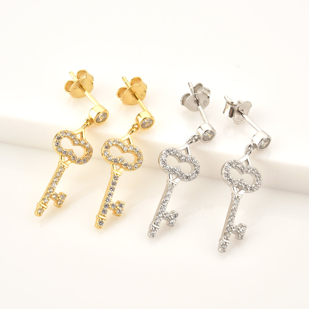 Gold Shiny Key Earrings