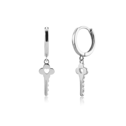 Silver Loving Key Earrings