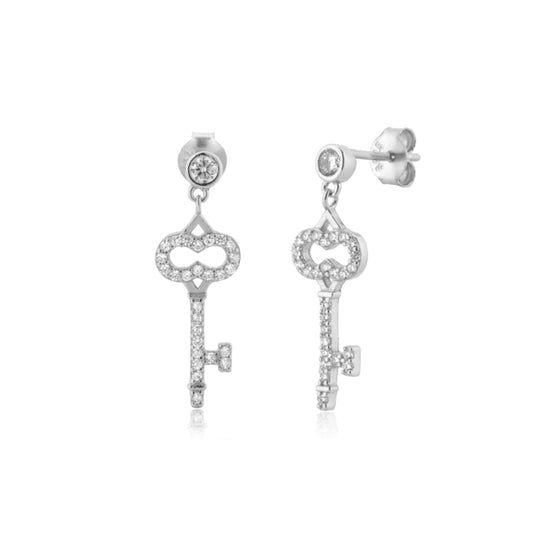 Silver Shiny Key Earrings