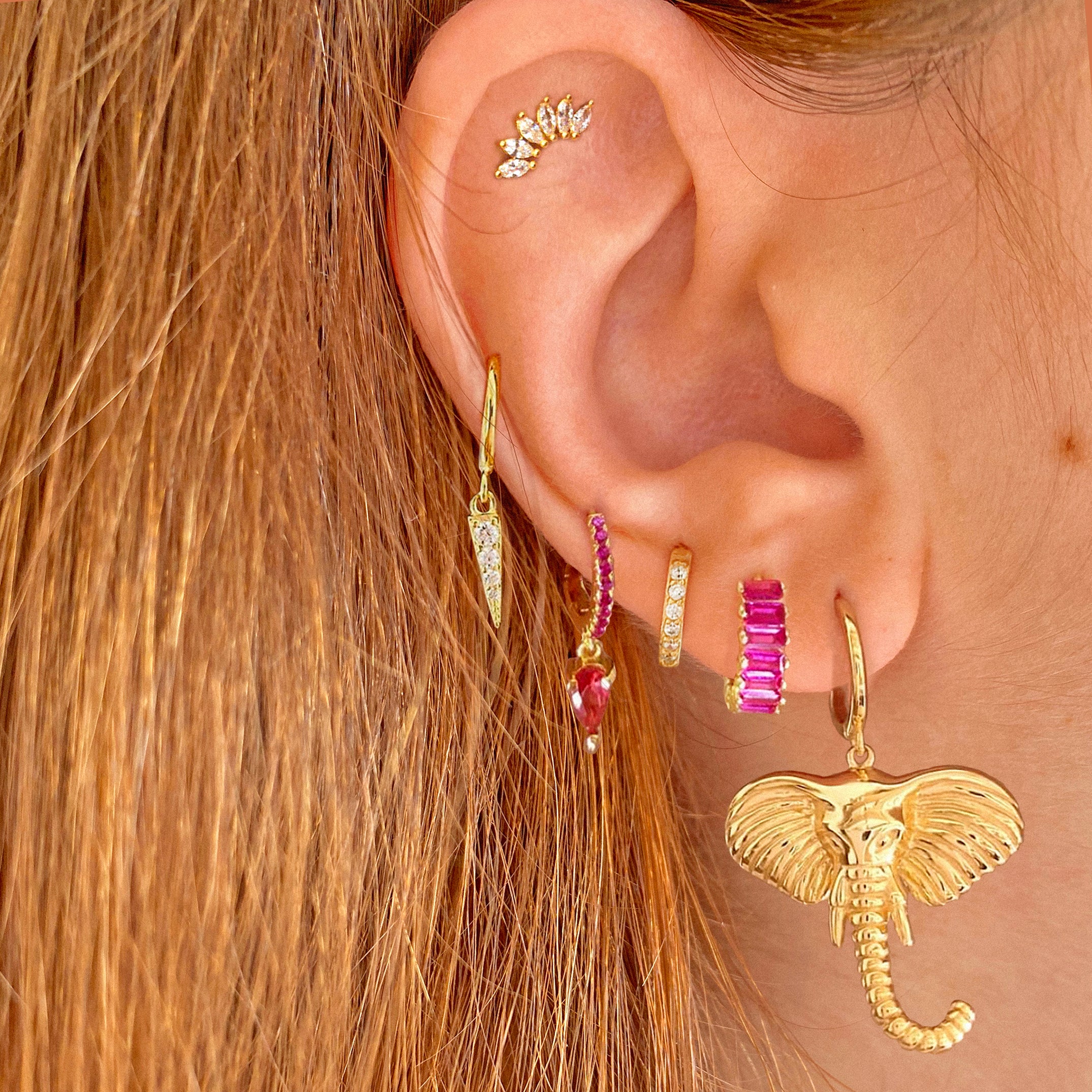 Pink Drop Gold Hoops 